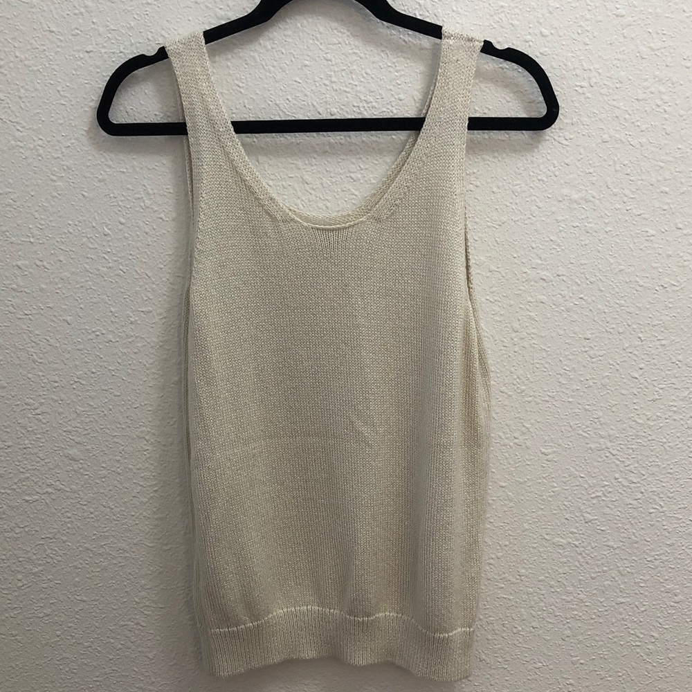 LOFT Cream Knit Scoop Neck Sleeveless Sweater Tank